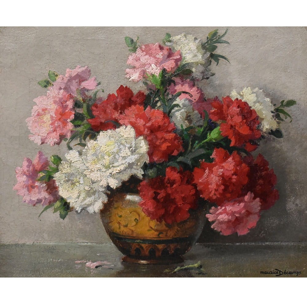 QF765 3a antique floral painting flower oil still life XX art deco